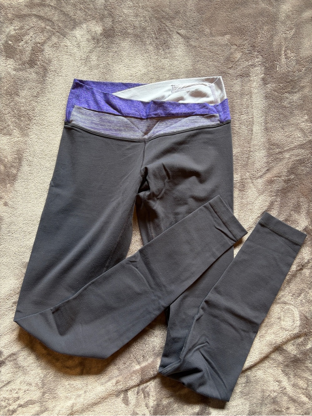 lululemon athletica grey Leggings with Purple Waistband